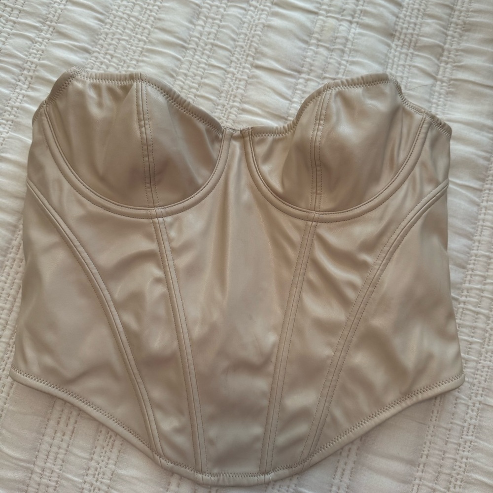 Urban Outfitters Cream Leather Bustier Top!